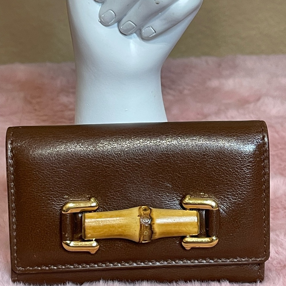 Gucci Brown Leather Bamboo Trim Key & Card Holder